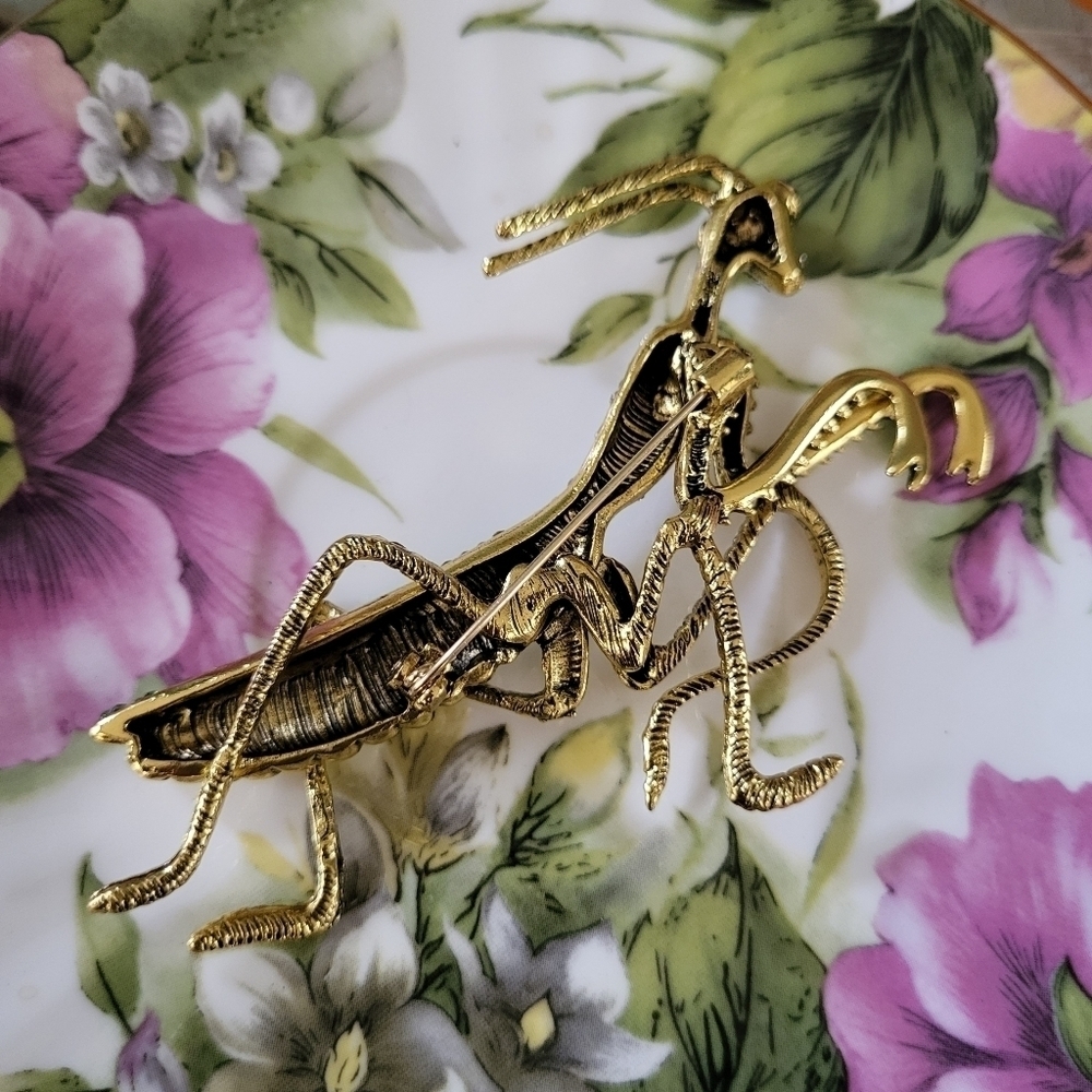 Praying Mantis Rhinestone brooch - LARGE - Picture 5 of 5